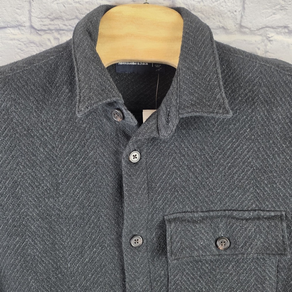 Abercrombie & Fitch Men Black Tweed Heavyweight‎ Shirt Jacket Shacket Sz Medium